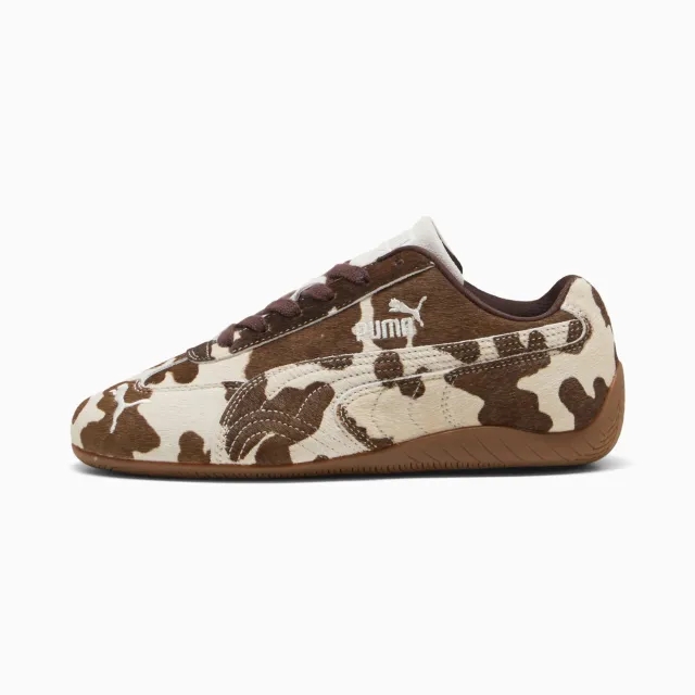 PUMA SpeedCat Cow Print Sneakers Women, Chocolate Brown/Gum, size 3