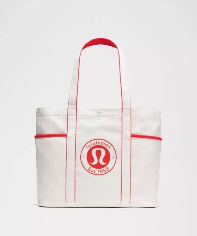 lululemon – Daily Multi-Pocket Canvas Tote Bag 20L Logo – Color Red/White