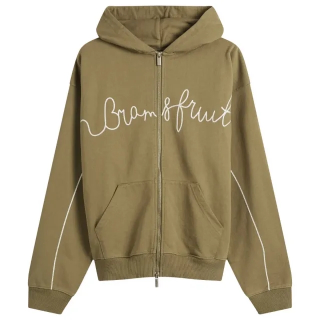 Bram's Fruit Men's Garden Hose Chain Stitch Zip Hoodie Solid Olive Green