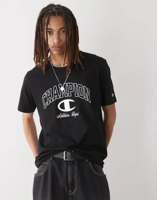 Champion Crewneck Varsity Logo T-Shirt In Black