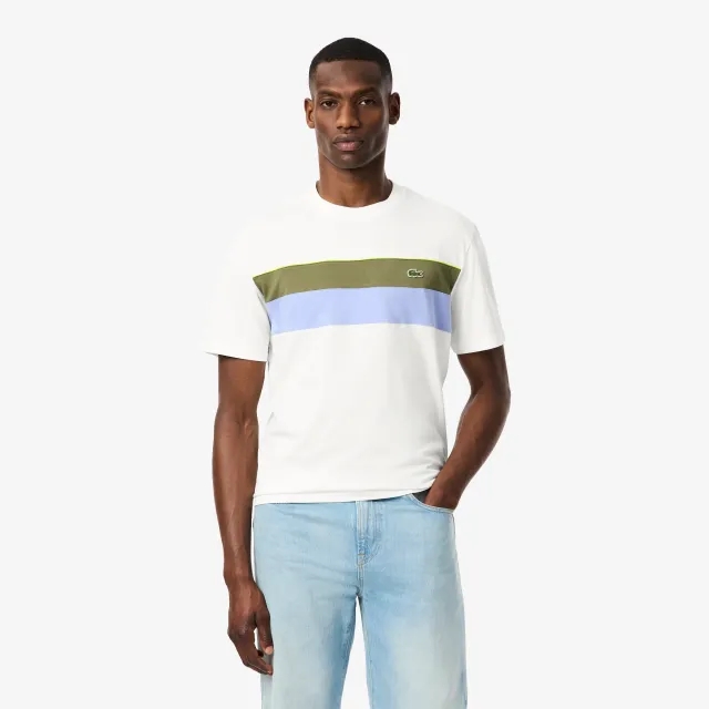 Lacoste Jersey Colour-Block T-shirt - White / Khaki Green / Purple