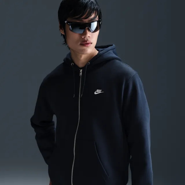 Nike Club Men's Full-Zip Fleece Hoodie - Blue - Cotton/Polyester