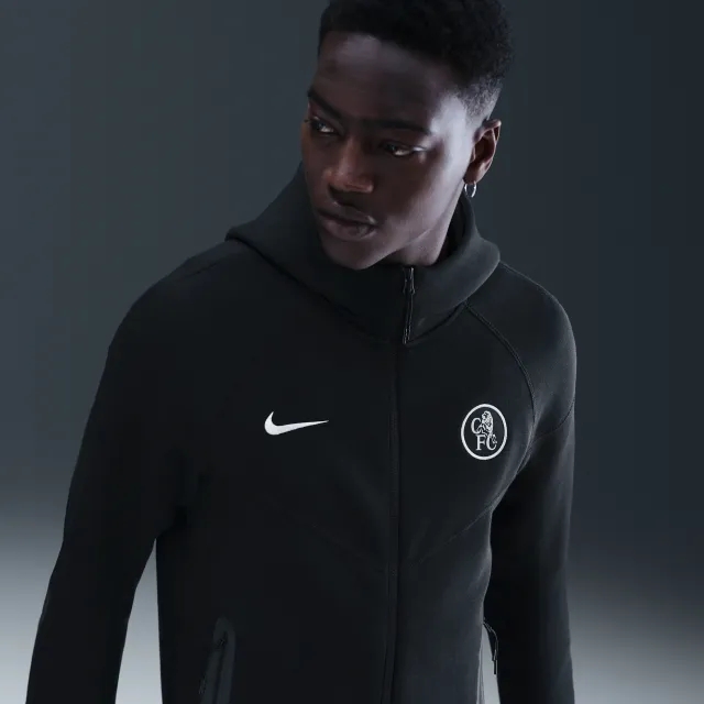 Chelsea F.C. Tech Windrunner Nike Total 90 Football Fleece Full-Zip Jacket - Black - Sustainable Materials