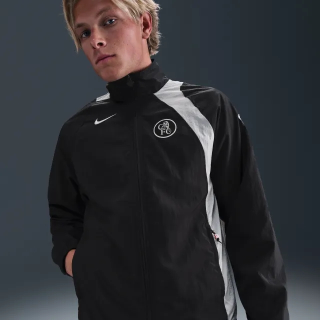 Chelsea F.C. Nike Football Total 90 Football Tracksuit Jacket - Black - Sustainable Materials