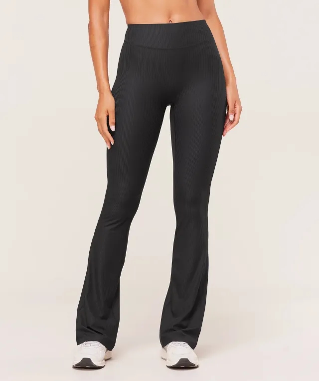  Ribbed Flared Leggings - Black