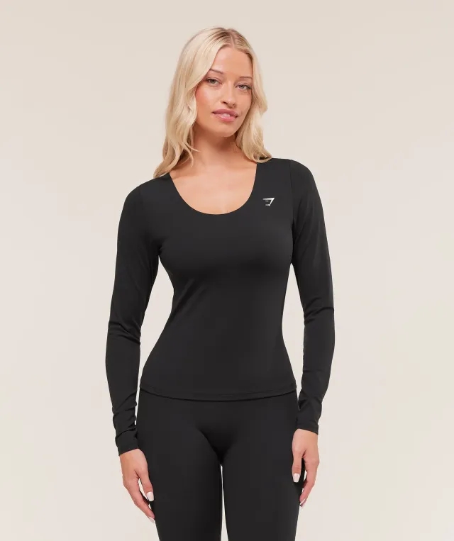 Twist Back Long Sleeve Top - Black