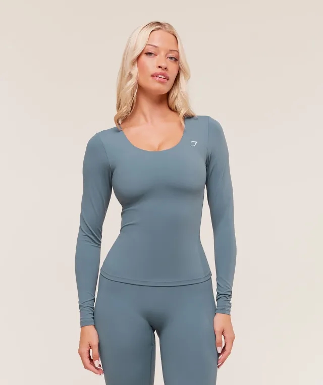  Twist Back Long Sleeve Top - Iron Blue