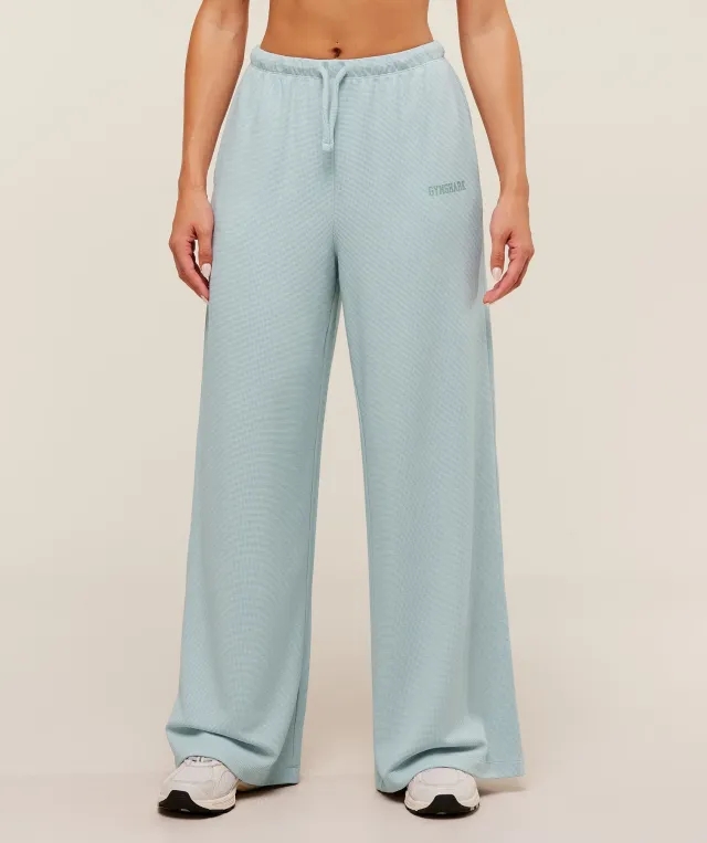  Waffle Wide Leg Pants - Smoke Blue