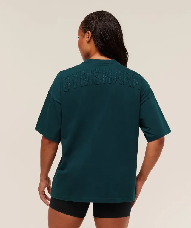  Power Washed Oversized T-Shirt - Deep Petrol Blue/Acid Wash Small Ball
