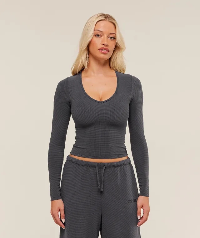  Waffle Long Sleeve Top - Onyx Grey
