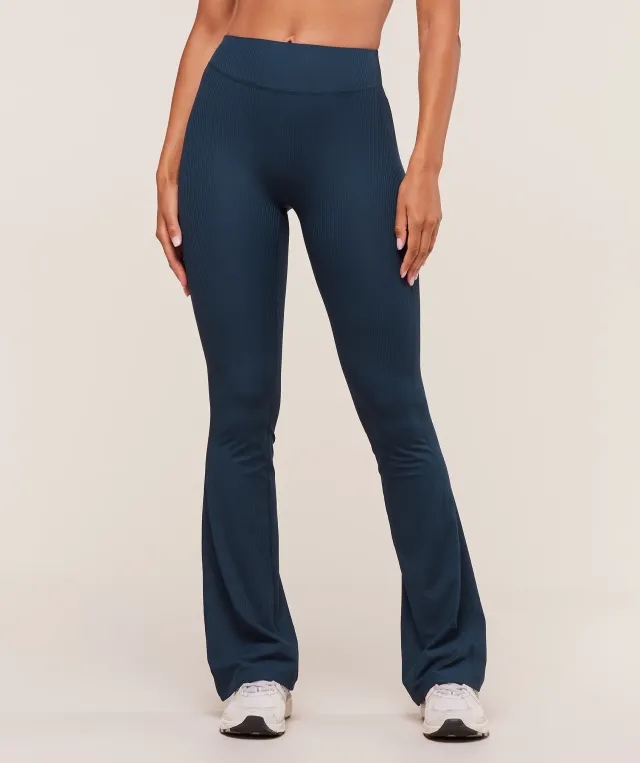  Ribbed Flared Leggings - Navy
