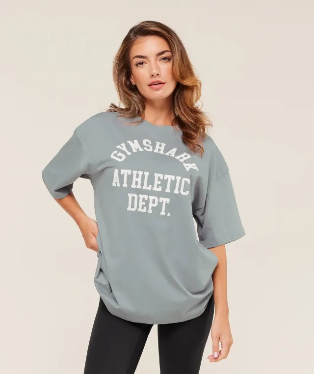  Athletic Department Oversized Graphic T-Shirt - Denim Grey