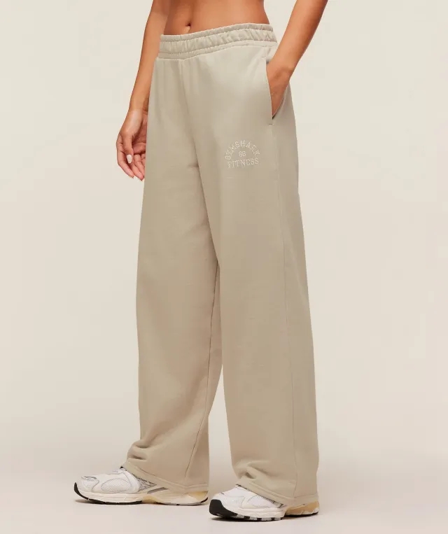  Fitness Embroidered Graphic Wide Leg Joggers - Pebble Grey
