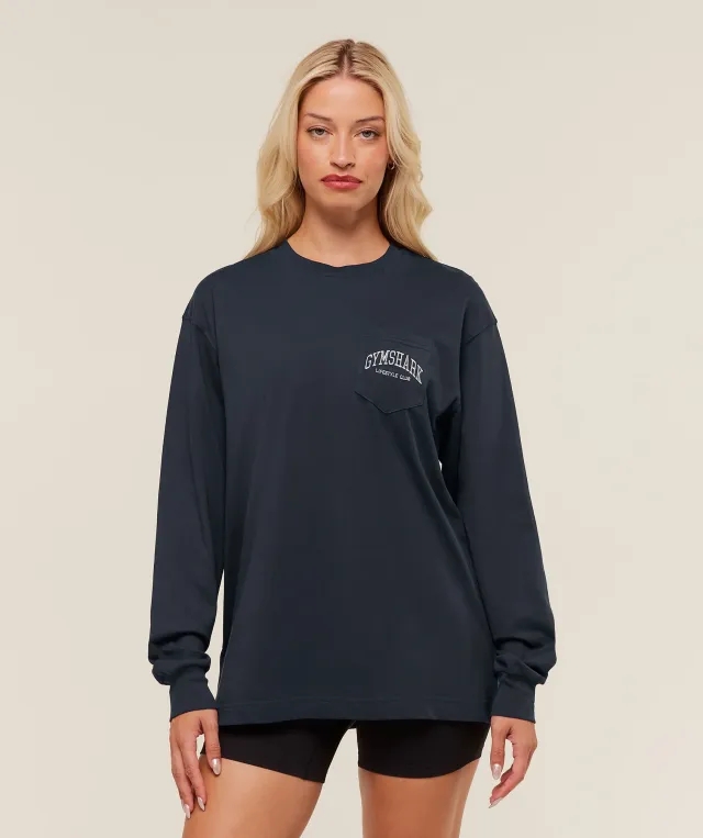  Collegiate Graphic Long Sleeve T-Shirt - Heavy Blue