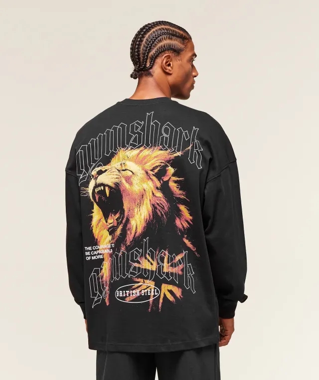 Lion Graphic Long Sleeve T-Shirt - Black
