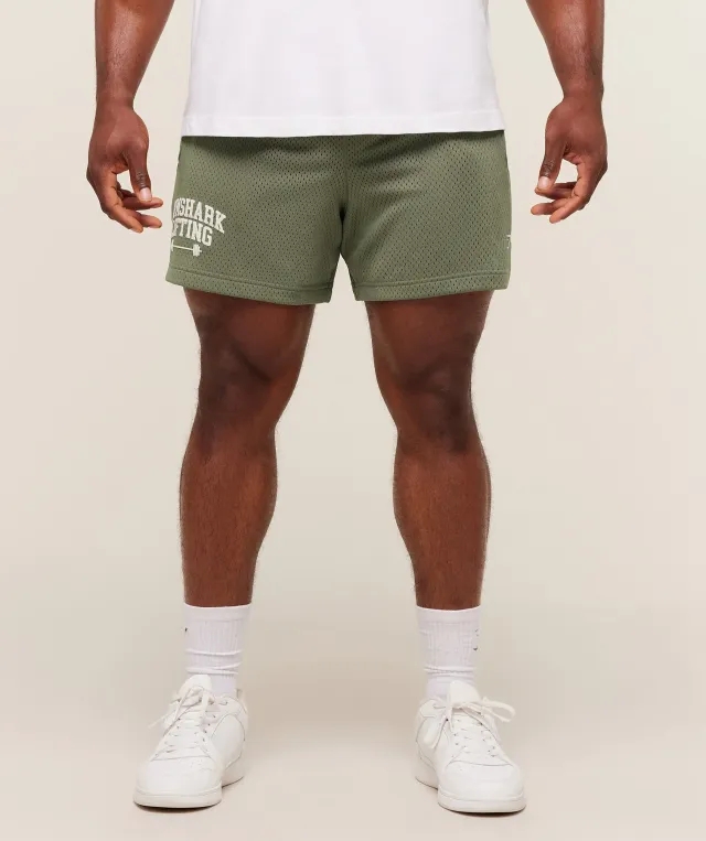  Lifting Barbell Mesh 5" Shorts - Base Green