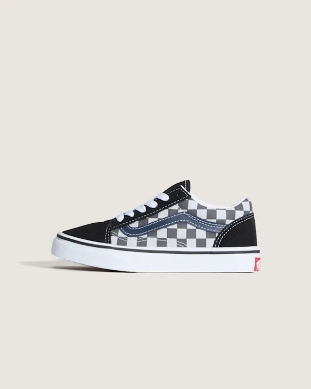 Vans - Kids Old Skool V Checkerboard Shoes (4-8 Years), Blue