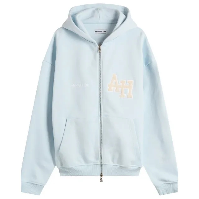ANNIE HOOD Men's College Zip Hoodie Baby Blue/White