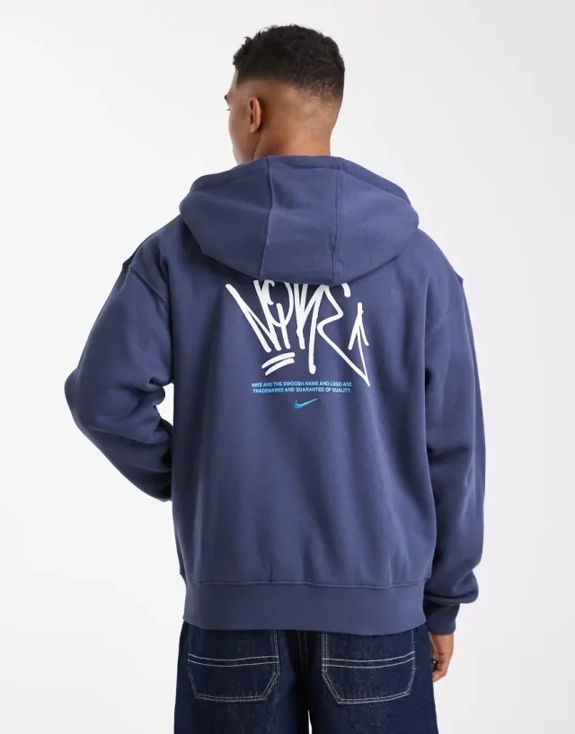 Nike Street Fleece Tag Full Zip Hoodie - Navy - Size XS - Navy