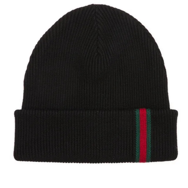 Gucci Men's Web Knitted Beanie Black