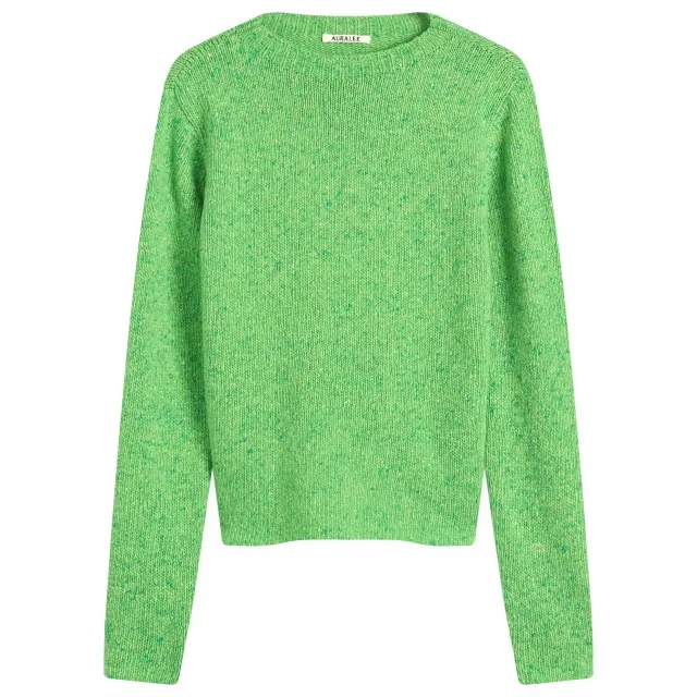 Auralee Men's Cashmere Melange Knit P/O Top Green