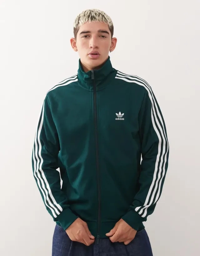 Adidas Originals Classic Track Top In Dark Green And White
