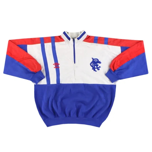 1987-90 Rangers Umbro 1/4 Zip Sweatshirt M - Rangers / Very Good 