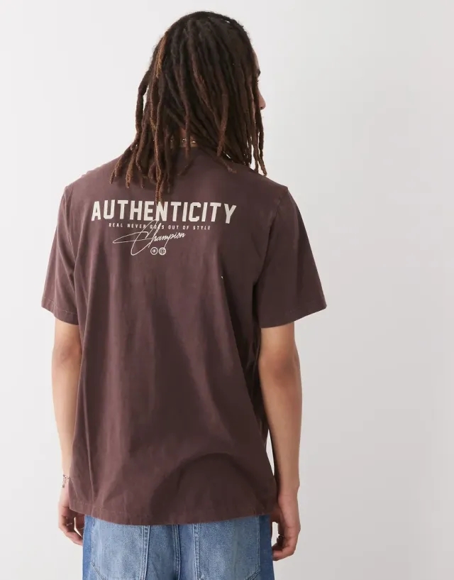 Champion Crewneck Graphic Back Print T-Shirt In Brown