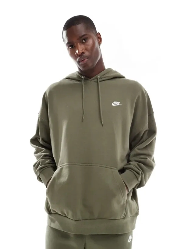Nike Club French Terry Oversized Hoodie In Khaki-Green