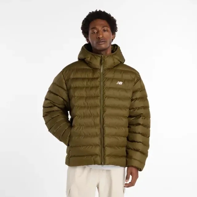 New Balance Men's Sport Essentials Hooded Puffer Jacket in Brown Polywoven