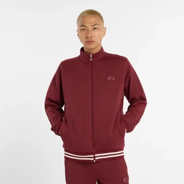 New Balance Men's Post Season Pique Track Jacket in Red Cotton