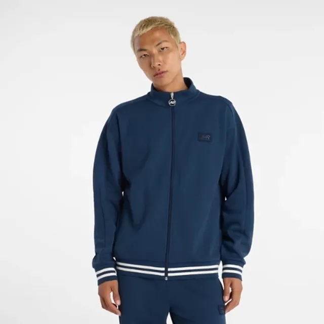 New Balance Men's Post Season Pique Track Jacket in Blue Cotton