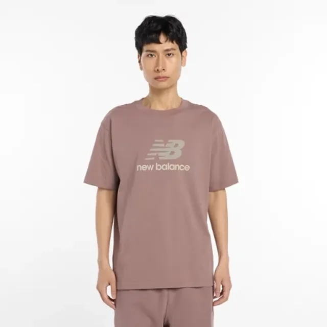 New Balance Men's Athletics Logo T-Shirt in Brown Cotton
