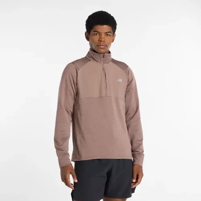 New Balance Men's Athletics Heat Grid 1/2 Zip in Green Poly Knit