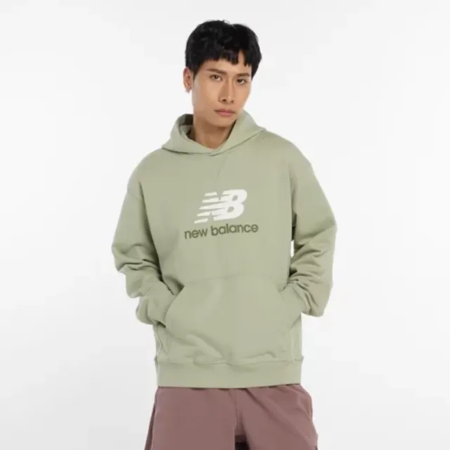 New Balance Men's Athletics French Terry Logo Hoodie in Green Cotton