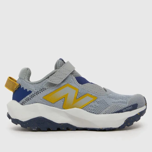 New Balance Kids' DynaSoft Nitrel v6 Bungee Lace with Top Strap in Grey/Blue/Yellow Mesh