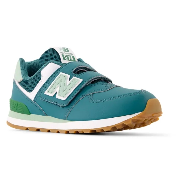 New Balance Kids' 574 HOOK & LOOP in Green Leather