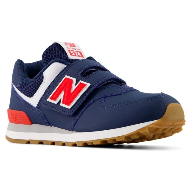 New Balance Kids' 574 HOOK & LOOP in Blue/Red Leather