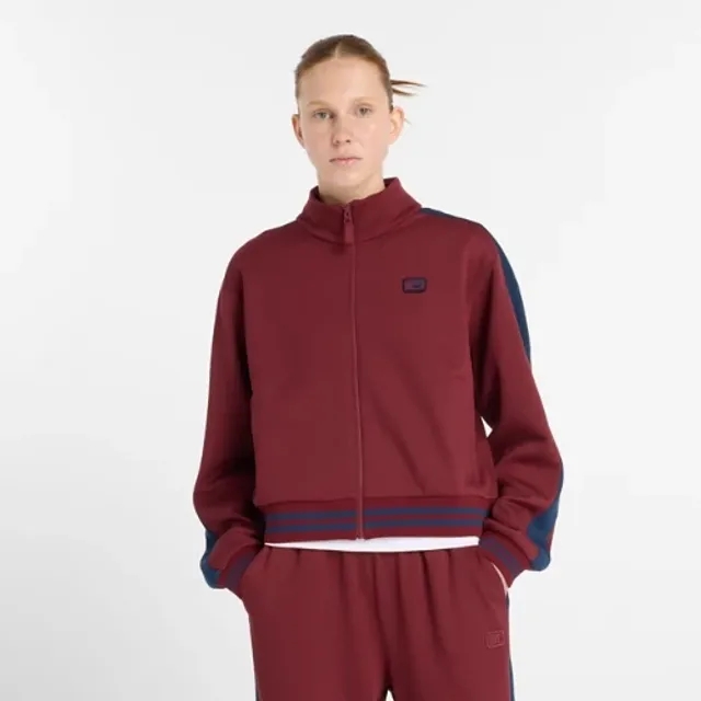 New Balance Women's Post Season Pique Track Jacket in Red Poly Knit