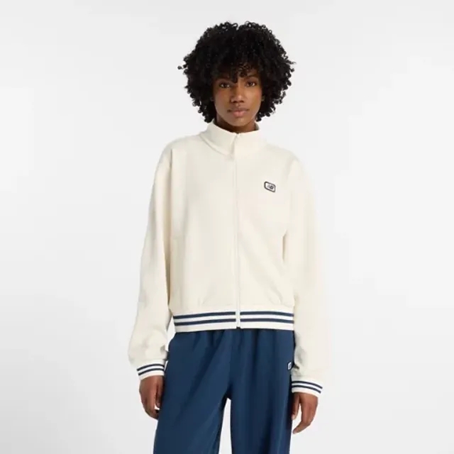 New Balance Women's Post Season Pique Track Jacket in White Poly Knit