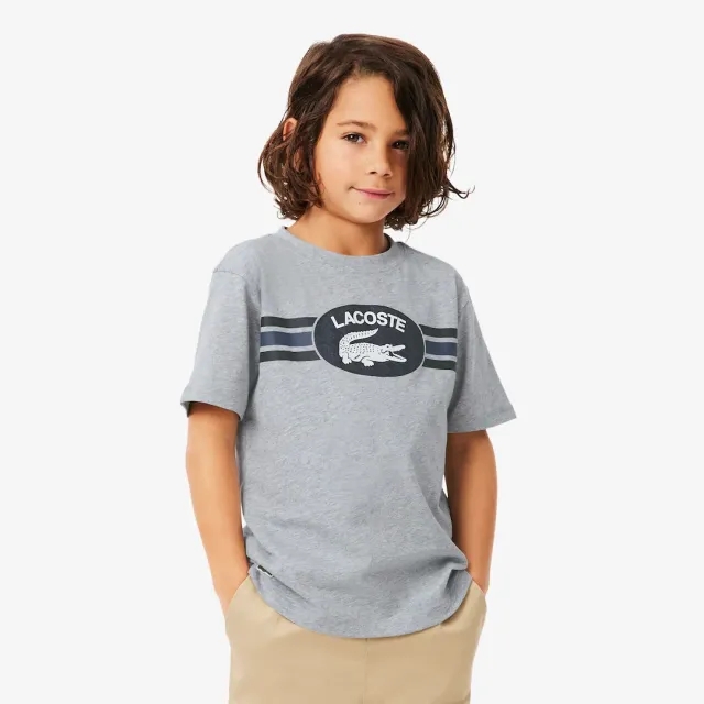 Lacoste Monogram Print Cotton T-shirt - Light Heathered Grey