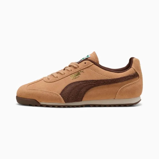 PUMA Arizona Suede Sneakers, Warm Beige/Chestnut Brown/Gold, size 10