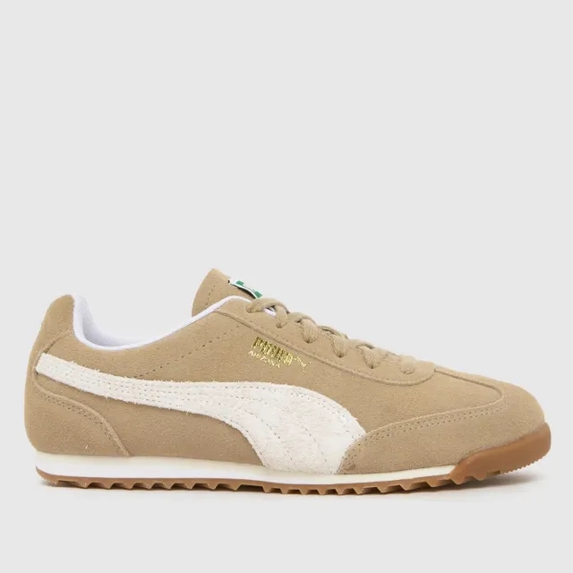 PUMA Arizona Suede Sneakers, Ice Coffee/Warm White/Gold, size 10