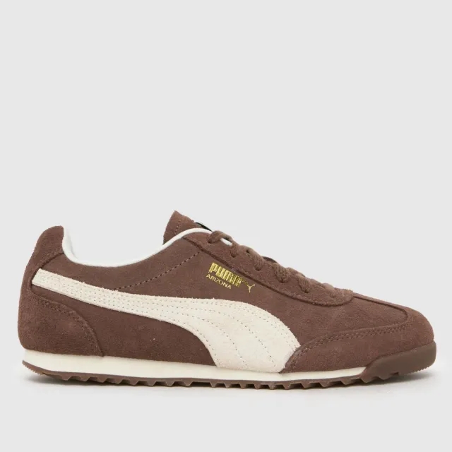 PUMA Arizona Suede Sneakers, Flat Bronze/Alpine Snow/Gold, size 10