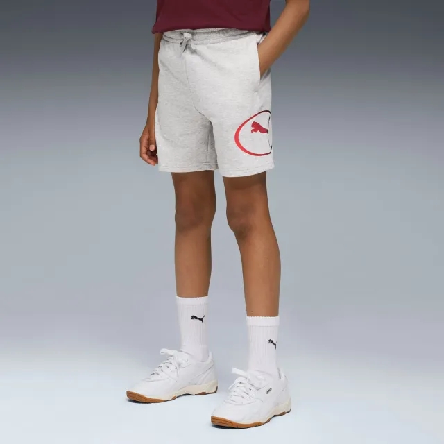 PUMA Sport Graphic Shorts Youth, Light Grey Heather, size 11-12 Youth