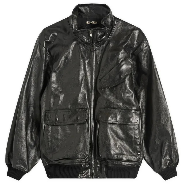 Auralee Men's Lamb Leather Zip Blouson Black