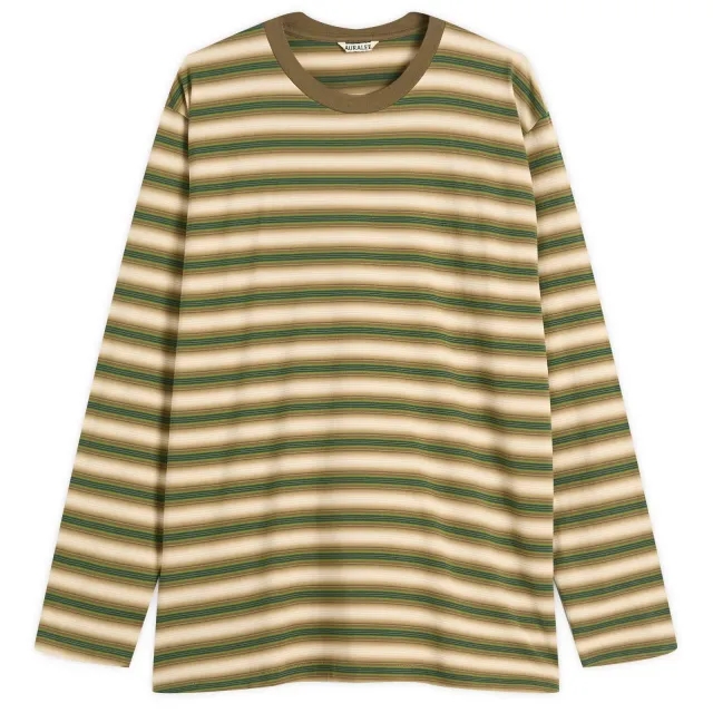 Auralee Men's Gradient Stripe Jersey L/S Tee Fade Brown Stripe
