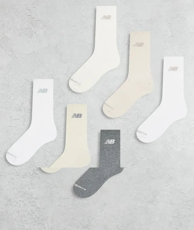 New Balance 6 Pack Everyday Crew Socks In Light Neutrals