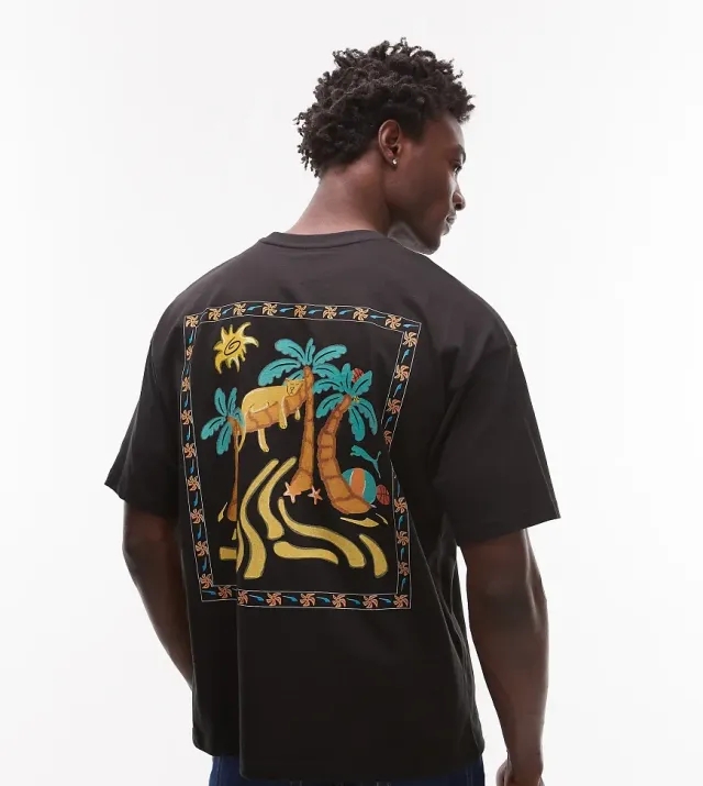Puma Palm Back Print T-Shirt In Black Exclusive At Asos
