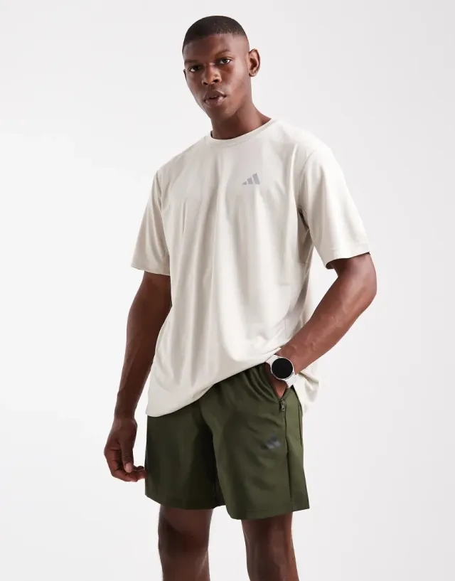 Adidas Training Train Essentials Woven Training Shorts In Night Cargo / Black-Green